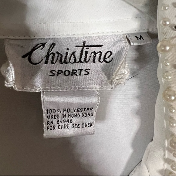 Vintage White Pearl Embellished Collar Sheer Long Sleeve Button Up Size Medium - Picture 14 of 16